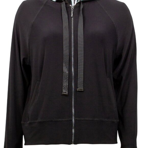 Black Zip-Up Hoodie with Patterned Hood - Picture 11 of 14